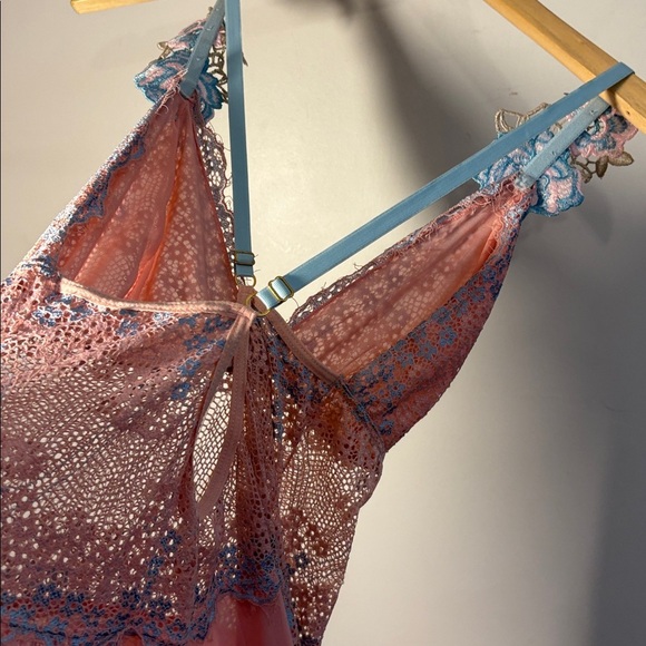 Y2K Pink & Lavender Lace /Floral Appliqué Chemise Lingerie Nightgown Size Large - Picture 11 of 17